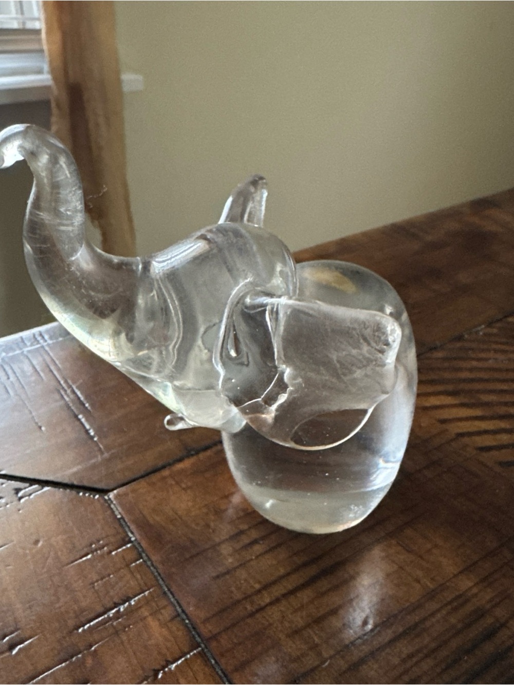 Vintage Balos 3" Crystal Clear Trunk Up Elephant Figurine Paperweight